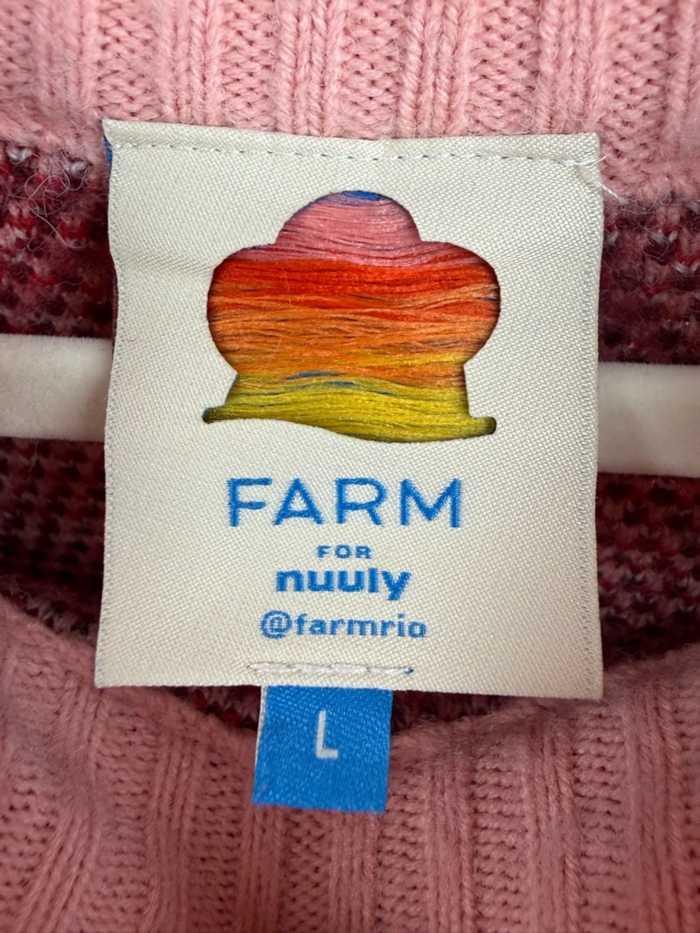 Farm Rio x Nuuly Flower Knit Mini Dress Red Pink Puff Sleeve L EUC $230 - Picture 7 of 8